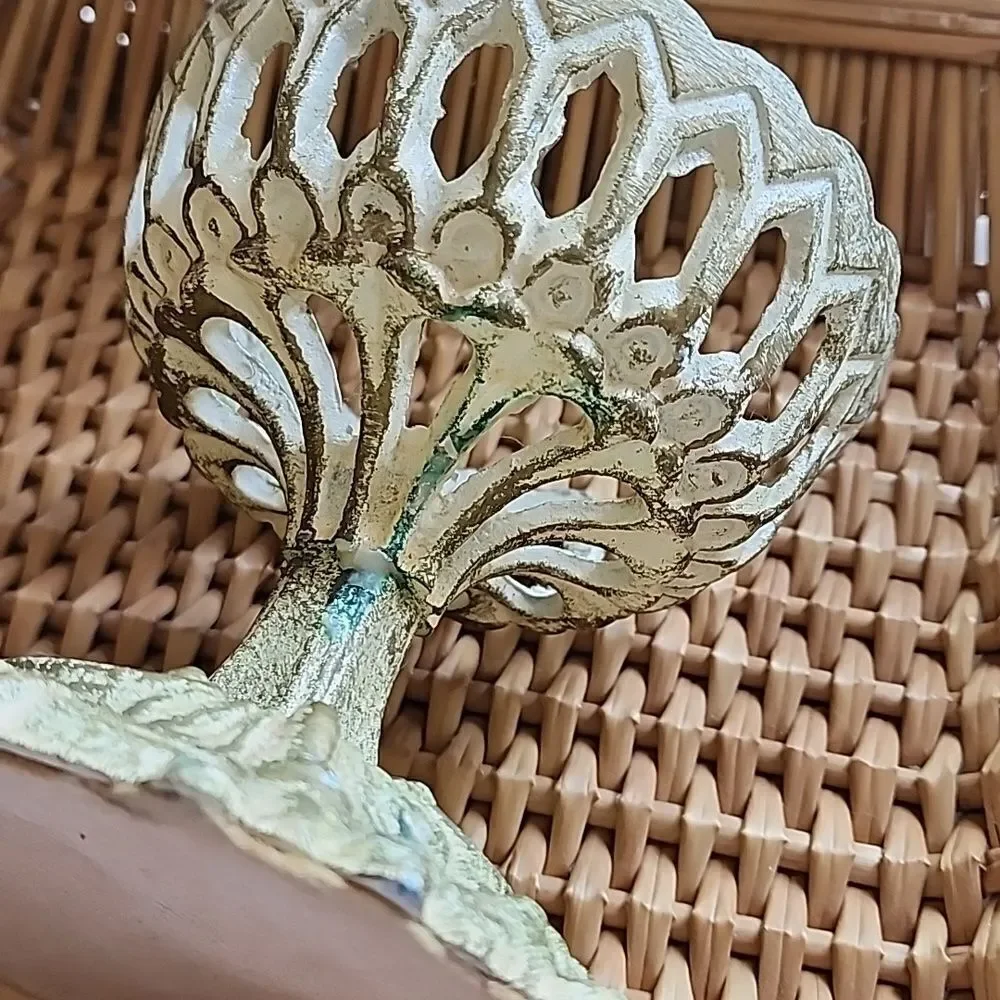 Vintage Distressed Metal Candleholder Cutwork Chalice with Felted Bottom